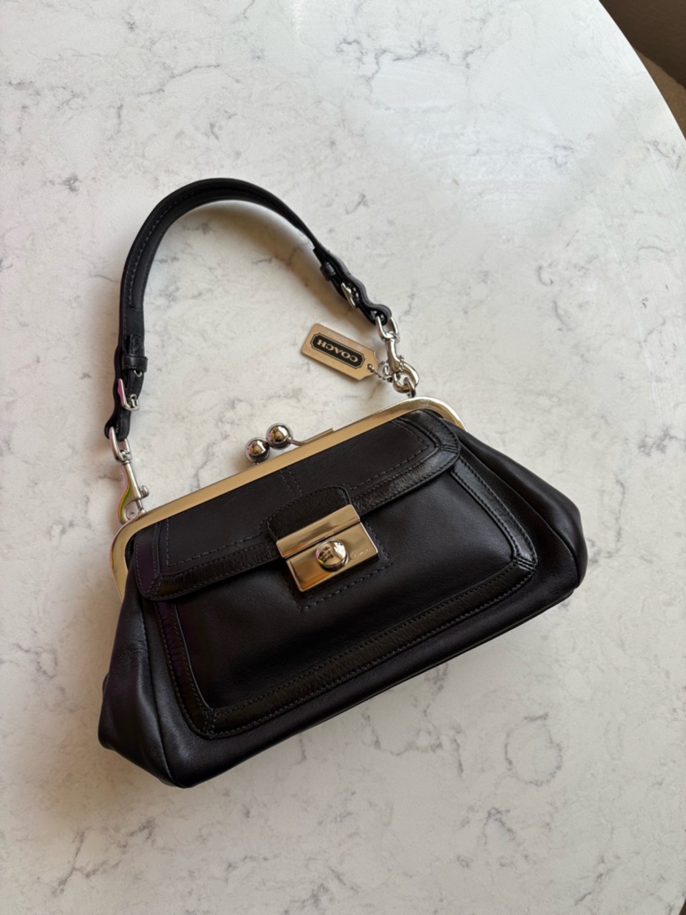 Coach Black Leather Kiss-Lock Wristlet with Silver Hardware - Picture 4 of 13